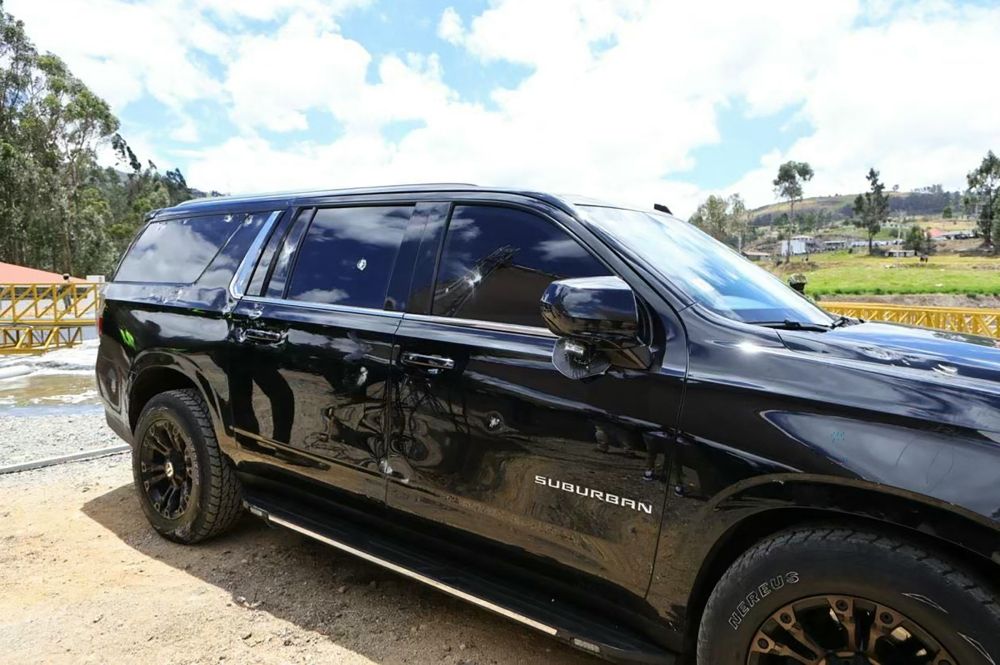 This handout picture released by the Ecuadorian Presidency shows one of the vehicles in the motorcade carrying Ecuador's President Daniel Noboa, which was attacked by gunfire in Caٌar, Ecuador, on October 7, 2025. — Ecuadorian Presidency handout pic via Reuters This handout picture released by the Ecuadorian Presidency shows one of the vehicles in the motorcade carrying Ecuador's President Daniel Noboa, which was attacked by gunfire in Caٌar, Ecuador, on October 7, 2025. — Ecuadorian Presidency handout pic via Reuters