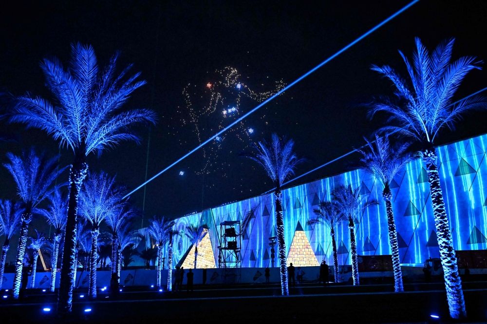 Lights illuminate the sky during the opening ceremony of the Grand Egyptian Museum (GEM) in Giza, on the southwestern outskirts of the capital Cairo on November 1, 2025. — AFP pic Lights illuminate the sky during the opening ceremony of the Grand Egyptian Museum (GEM) in Giza, on the southwestern outskirts of the capital Cairo on November 1, 2025. — AFP pic