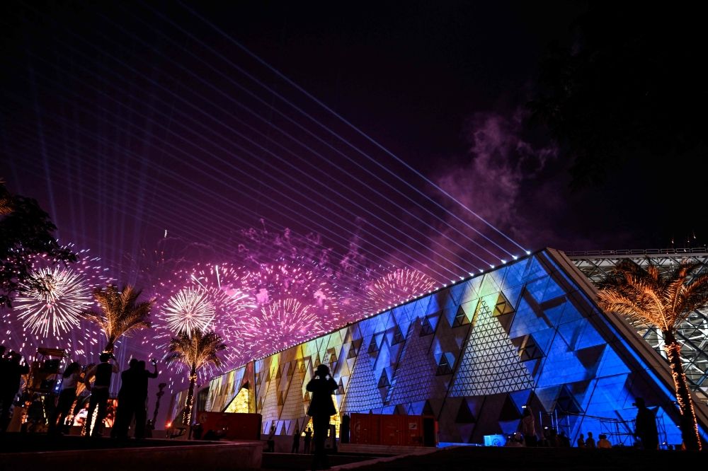 Fireworks light up the sky during the opening ceremony of the Grand Egyptian Museum (GEM) in Giza, on the southwestern outskirts of the capital Cairo on November 1, 2025. — AFP pic Fireworks light up the sky during the opening ceremony of the Grand Egyptian Museum (GEM) in Giza, on the southwestern outskirts of the capital Cairo on November 1, 2025. — AFP pic