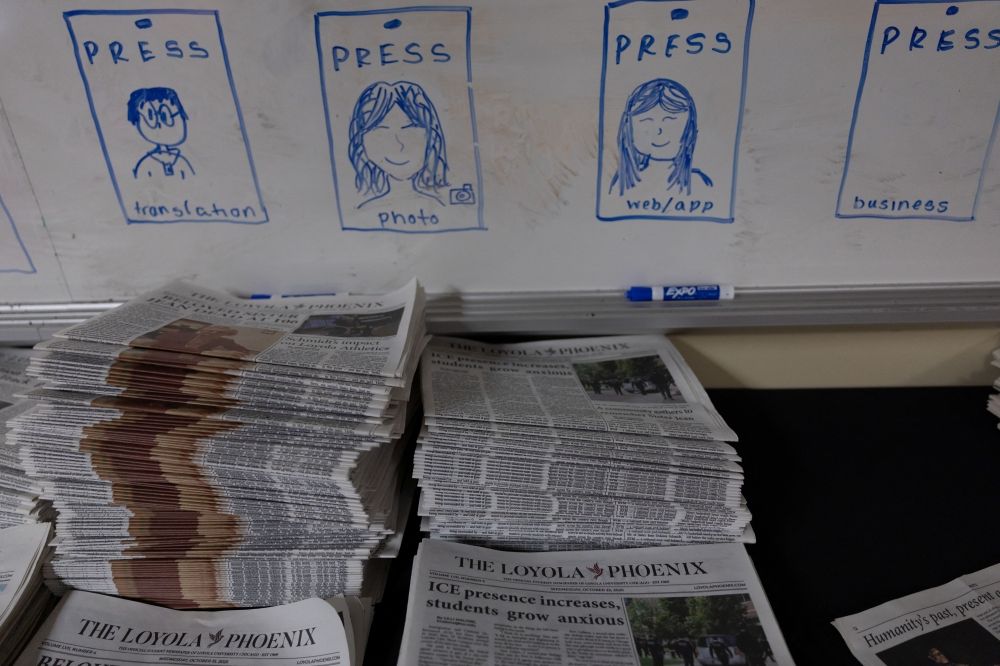 A stack of The Loyola Phoenix newspapers is displayed at the university newsroom in downtown Chicago, Illinois November 11, 2025. — Reuters pic A stack of The Loyola Phoenix newspapers is displayed at the university newsroom in downtown Chicago, Illinois November 11, 2025. — Reuters pic