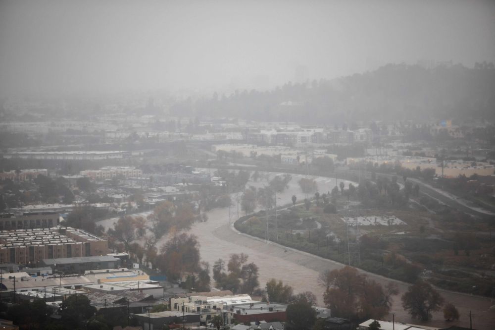 The Los Angeles river with a high water level is seen from Elysian Park on December 24, 2025 in Los Angeles, California. — AFP pic The Los Angeles river with a high water level is seen from Elysian Park on December 24, 2025 in Los Angeles, California. — AFP pic