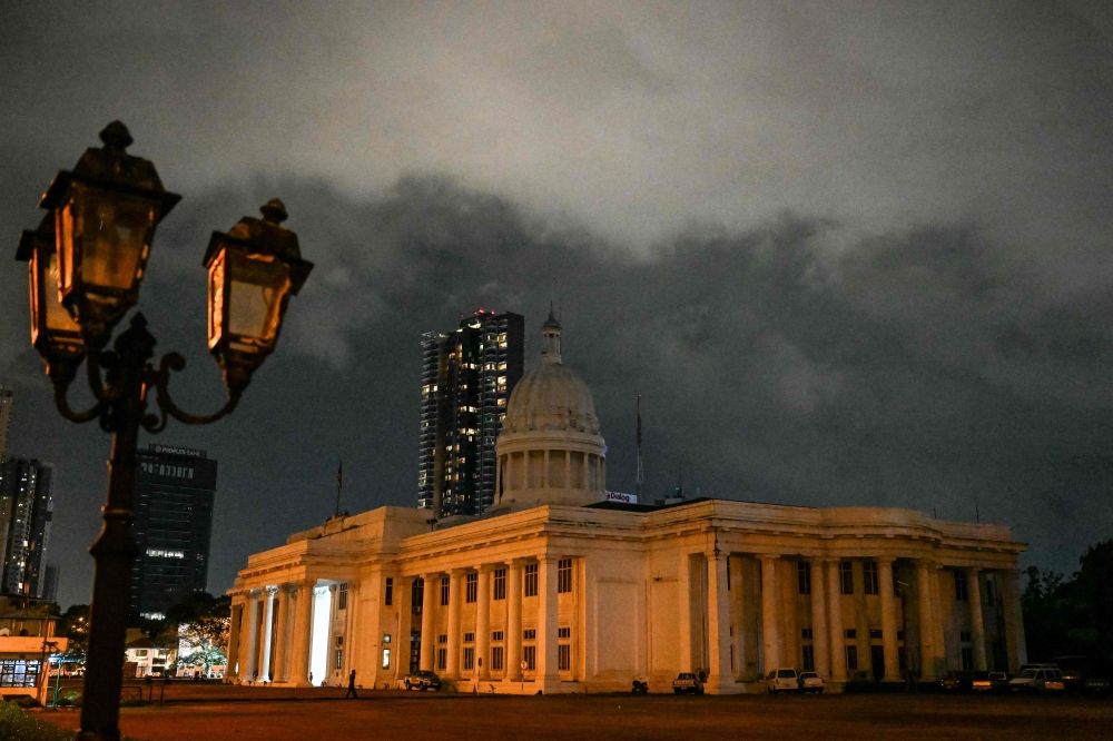 The Colombo Municipal Council building, popularly known as the Town Hall, is pictured after lights out in Colombo on April 2, 2026 as authorities order measures to save electricity amid an energy shortage across the country. — AFP pic