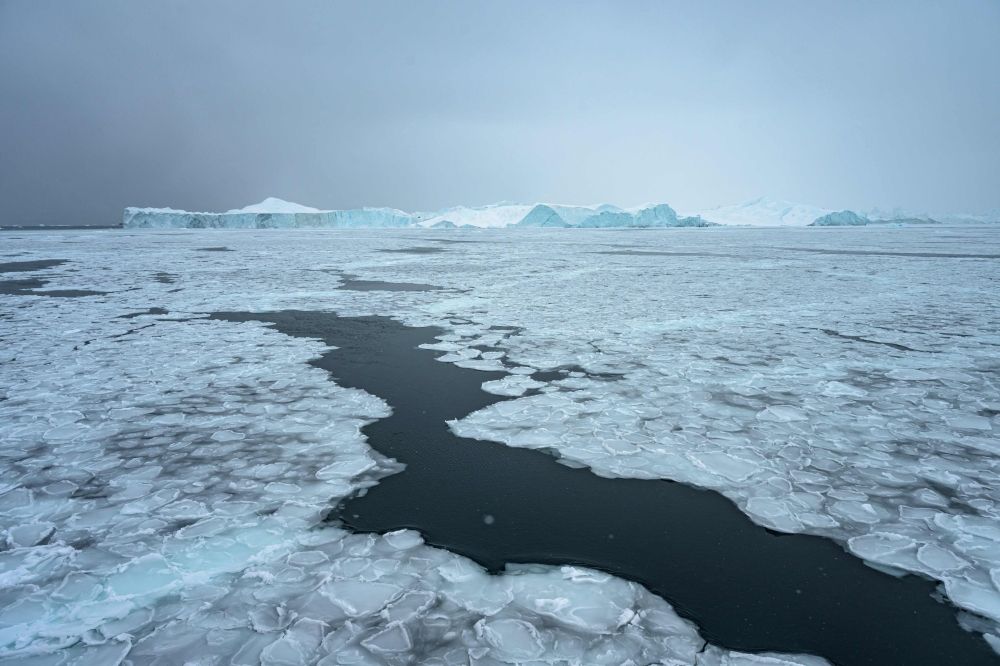 This photograph shows sea ice forming around icebergs in Disko Bay, not far from Ilulissat, Greenland, on March 15, 2026. — AFP pic This photograph shows sea ice forming around icebergs in Disko Bay, not far from Ilulissat, Greenland, on March 15, 2026. — AFP pic