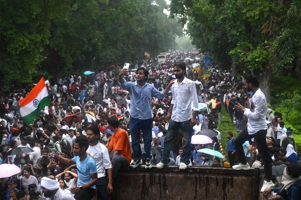 Cockroach Janta Party activists gather in New Delhi on July 20, 2026, to demand Education Minister Dharmendra Pradhan’s resignation over alleged examination irregularities. — AFP pic Cockroach Janta Party activists gather in New Delhi on July 20, 2026, to demand Education Minister Dharmendra Pradhan’s resignation over alleged examination irregularities. — AFP pic