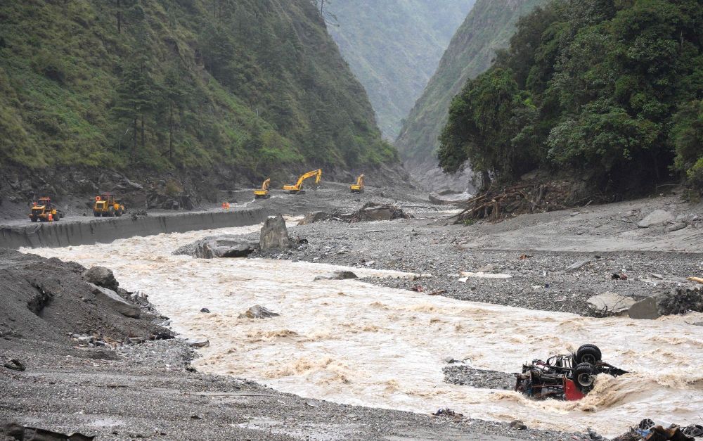 Repair work has been paused along a road leading to Gyirong Port after a mudslide damaged it in Gyirong County, western Tibet, on August 28, 2026, amid the threat of new flooding. — AFP pic Repair work has been paused along a road leading to Gyirong Port after a mudslide damaged it in Gyirong County, western Tibet, on August 28, 2026, amid the threat of new flooding. — AFP pic