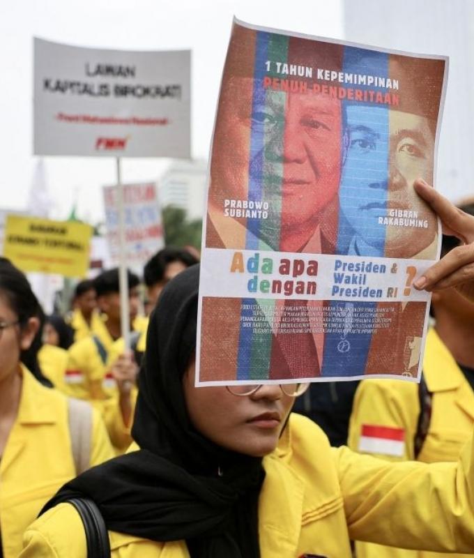 Indonesian students stage protest as Prabowo marks a year in office