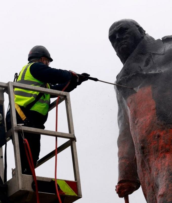 UK police arrest man after Churchill statue defaced with pro-Palestinian graffiti
