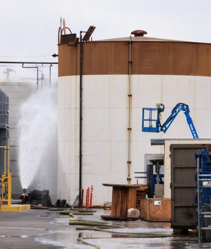 ‘Potential crack’ in California chemical tank may ease pressure, prevent explosion, fire official says