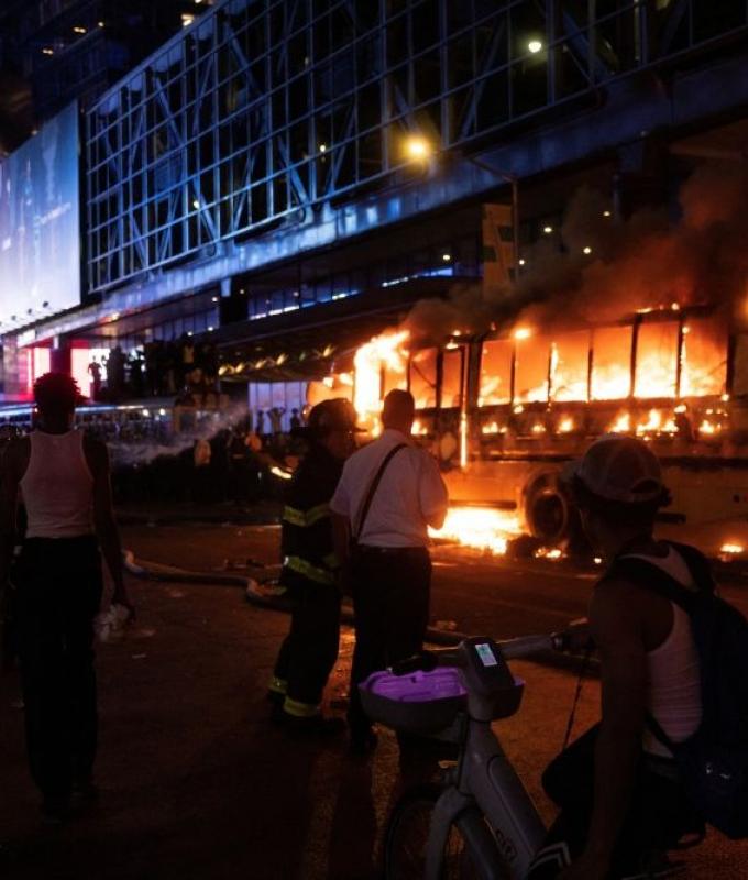 World Cup shuttle bus set alight, teen shot as chaotic celebrations erupt in Manhattan after Knicks win in NBA Finals