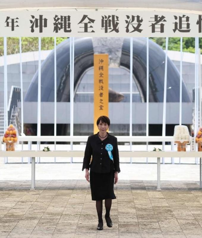 Japan pacifists heckle PM Takaichi at Okinawa WWII shrine