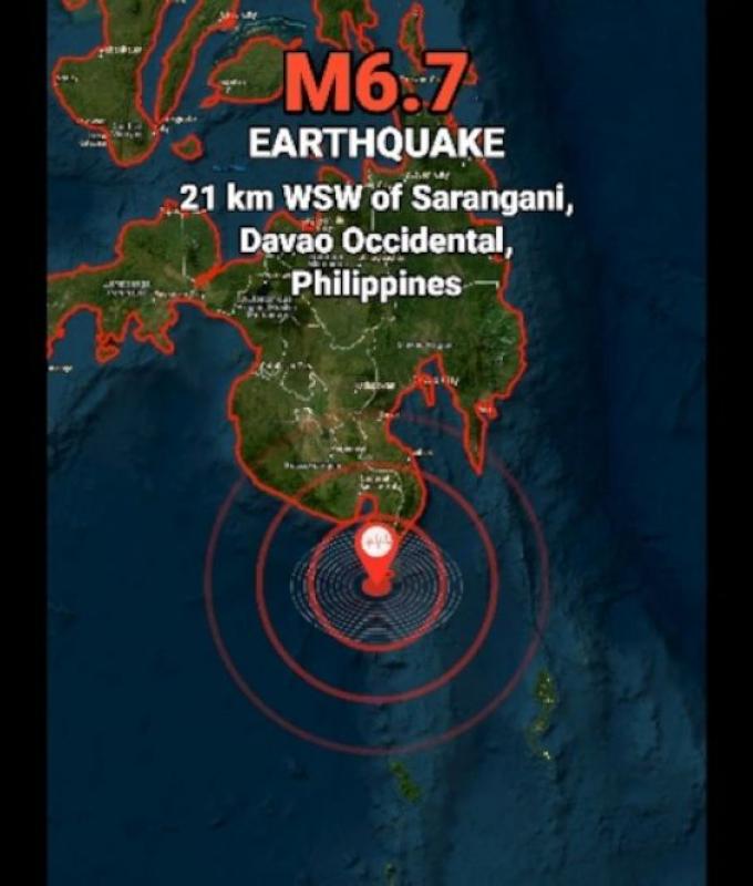 Powerful 6.7 quake rattles Sarangani waters off southern Philippines, USGS says