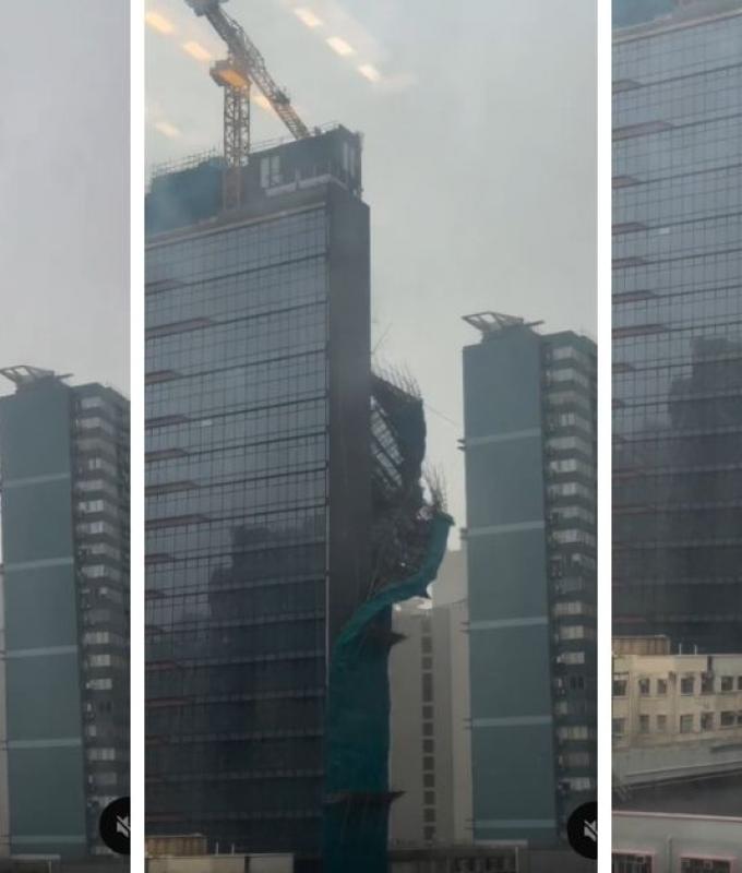 High-rise scaffolding collapses and hundreds of flights are cancelled as Typhoon Noul nears Hong Kong (VIDEO)
