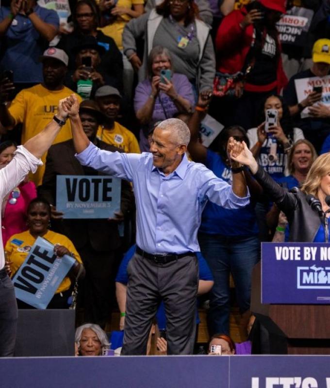 On campaign trail, Obama says Trump’s White House ‘looks like Saddam Hussein opened a Cheesecake Factory’