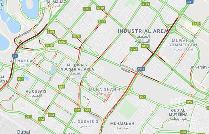 Dubai - Morning traffic clogs Dubai-Sharjah roads