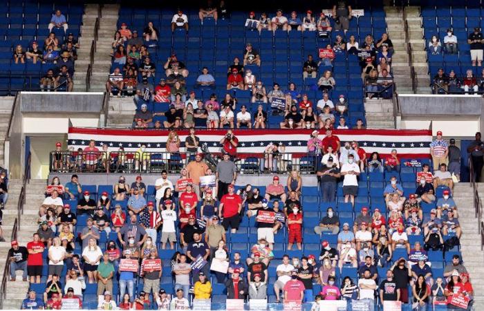 Trump comeback rally features empty seats, staff infections