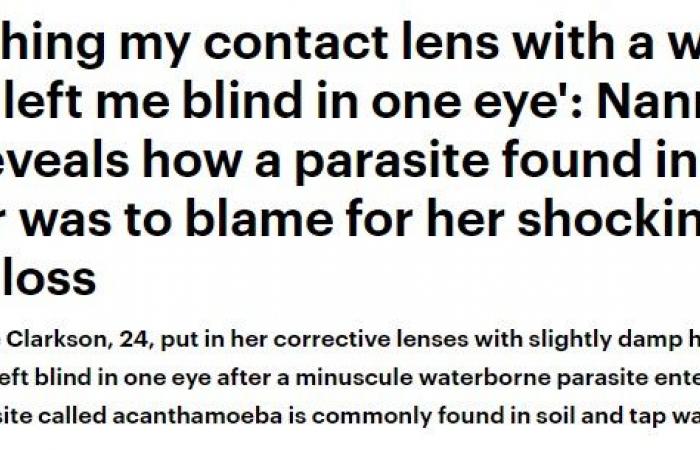 A girl loses her eyesight after touching contact lenses with a...