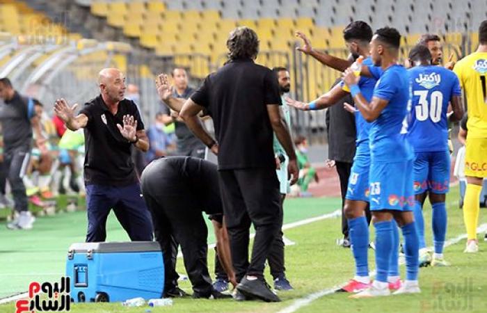 Mahmoud Alaa misses a penalty kick for Zamalek against Al-Masry at...
