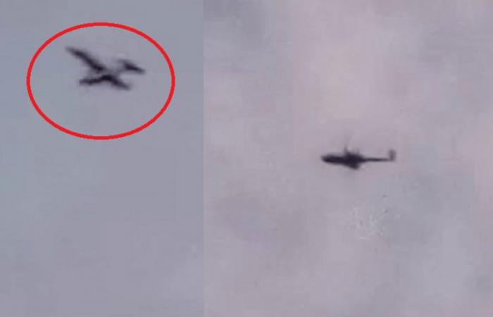 In the video, helicopters chase a drug plane in the sky,...