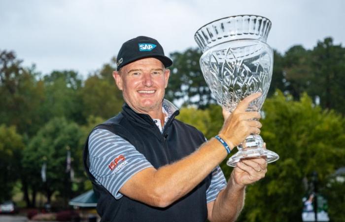 Ernie Els wins the second PGA TOUR Champions title at the...
