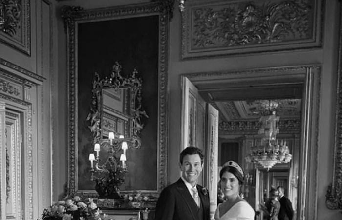 The designer of Princess Eugenie’s wedding dress shows invisible photos of...