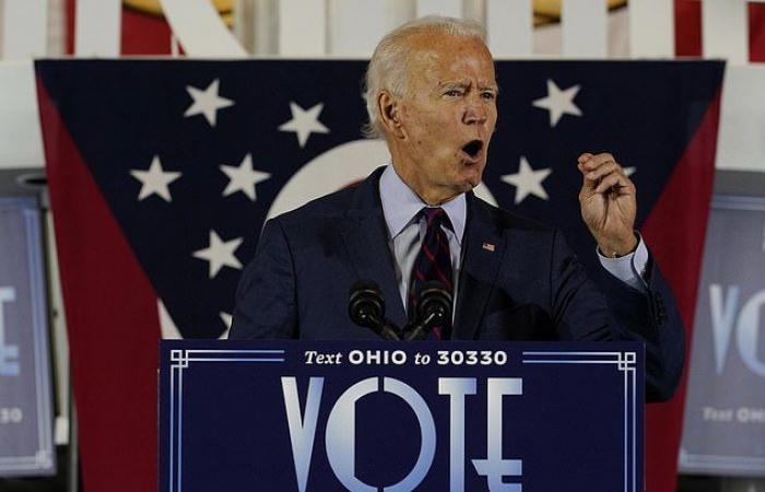 Trump mocks Biden’s older moments with a recreated campaign poster that...