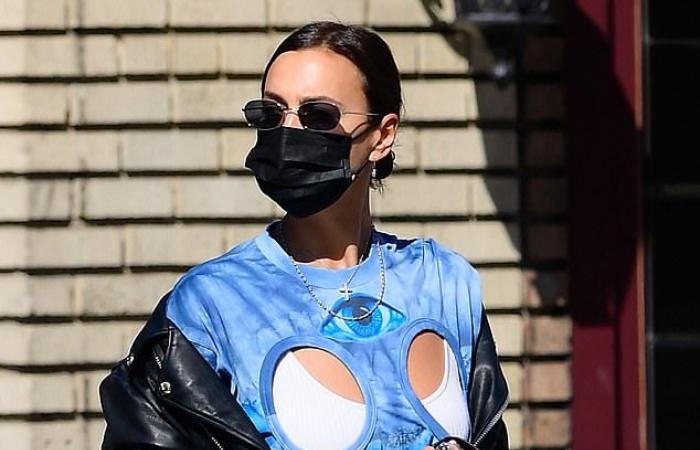 Irina Shayk models a leather biker outfit with daughter Lea