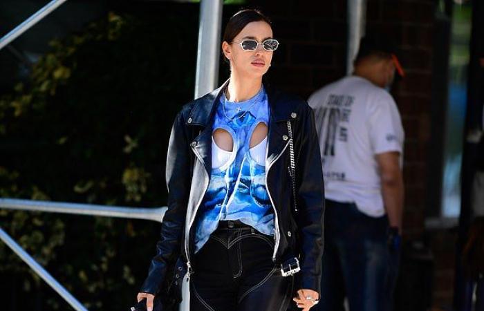 Irina Shayk models a leather biker outfit with daughter Lea
