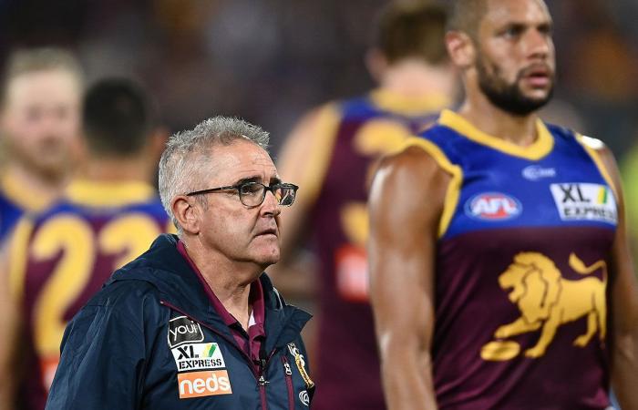 Brisbane Lions coach Chris Fagan praised after a press conference following...