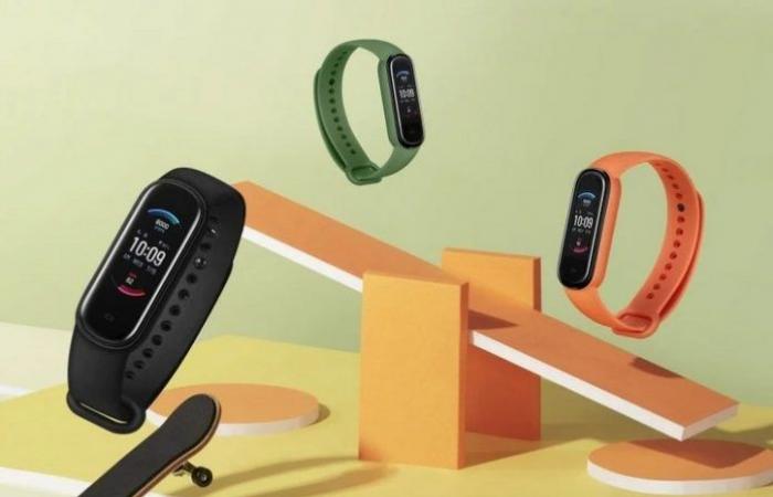 The Amazfit Band 5 fitness bracelet with a blood oxygen meter...