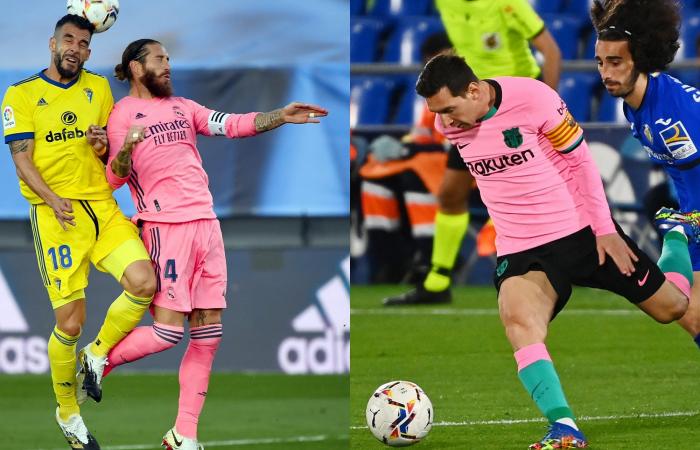 Real Madrid and Barcelona played with pink shirts in the Spanish...