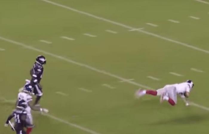 The Giants Quarterback’s spectacular fall is the funniest football moment of...