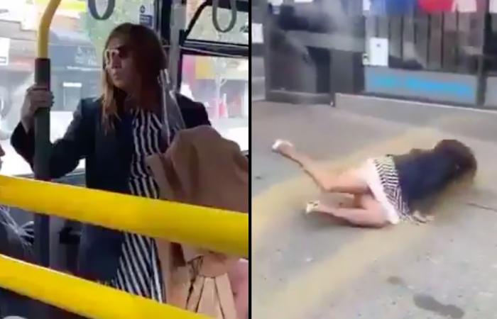 Woman is pushed out of bus after spitting on man