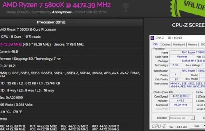 AMD RYZEN 7 5800X and RYZEN 9 5950X pass under CPU-Z...