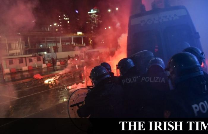 Violent clashes in Italy over measures as hospital stays in France...