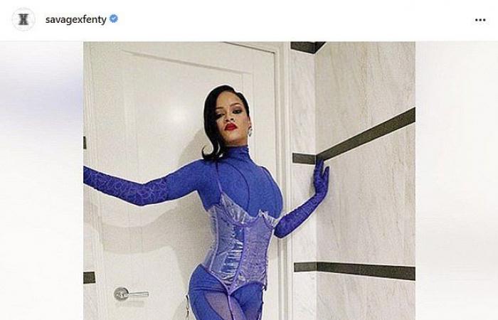 Rihanna sizzles on Instagram in a SavagexFenty blue stocking and a...