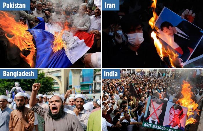 Muslims around the world burn French flags and pictures of Macron...