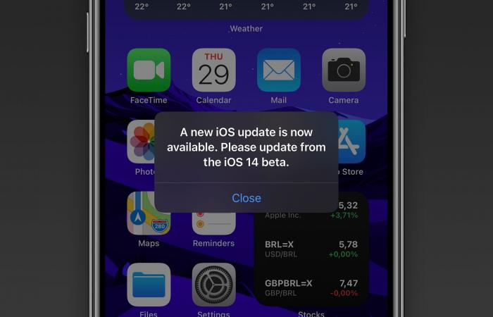 IOS 14 beta users will be notified of a non-existent update...