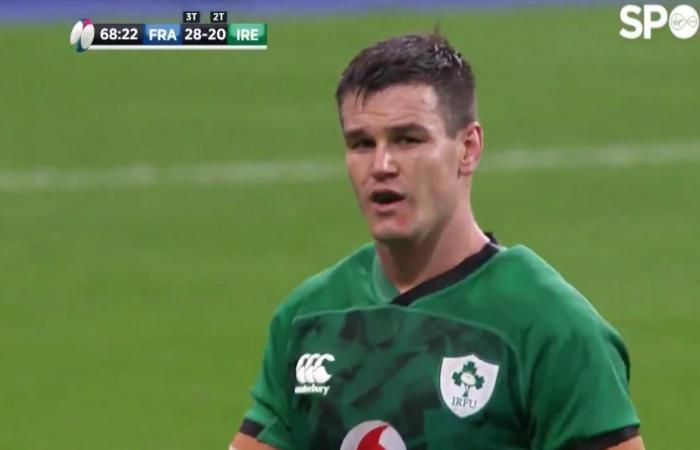 Irish captain Johnny Sexton drops with a very bad reaction to...