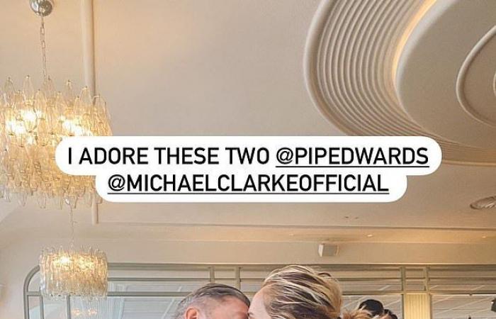 Pip Edwards and Michael Clarke lock their lips in the Sydney...