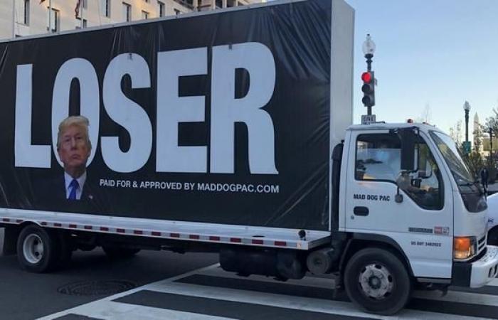 “Loser” truck Donald Trump trudges on the streets while America waits...