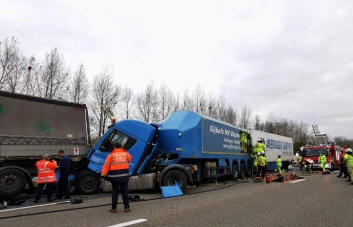 Accident with four trucks on E17 in Destelbergen: two g …...