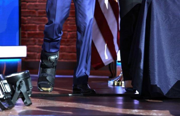 Joe Biden shows off surgical boot after broken foot