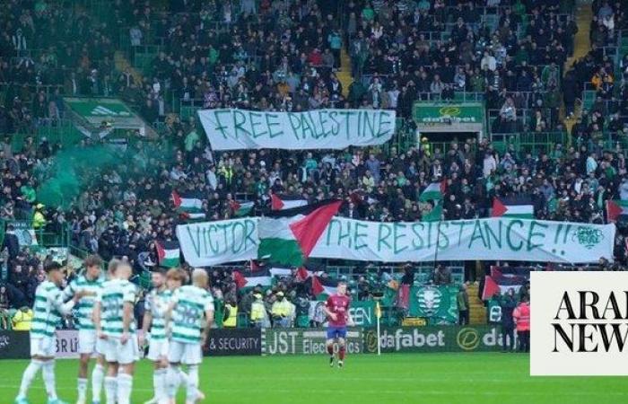 Fans of Scottish football team Celtic FC show support for Palestinian people