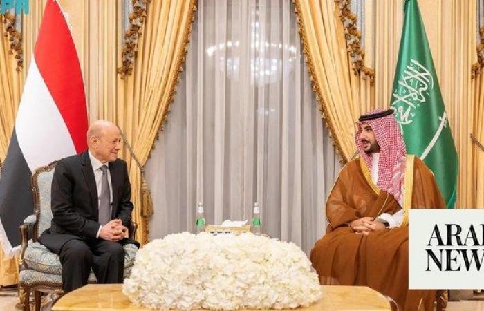 Saudi defense minister meets with Yemeni Presidential Leadership Council chairman