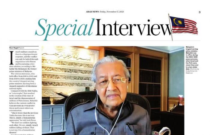 Israel does not have the right to kill Palestinian civilians without any limit, Malaysia’s former PM Mahathir bin Mohamad tells Arab News