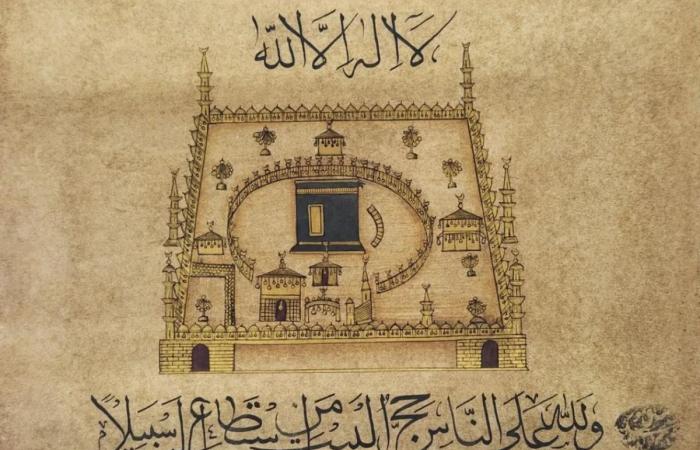 Historical miniature paintings depict Holy Mosques before expansion