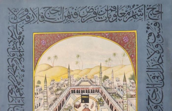 Historical miniature paintings depict Holy Mosques before expansion