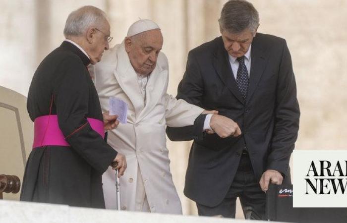 Pope appears unable to climb a few steps as respiratory and mobility problems take their toll