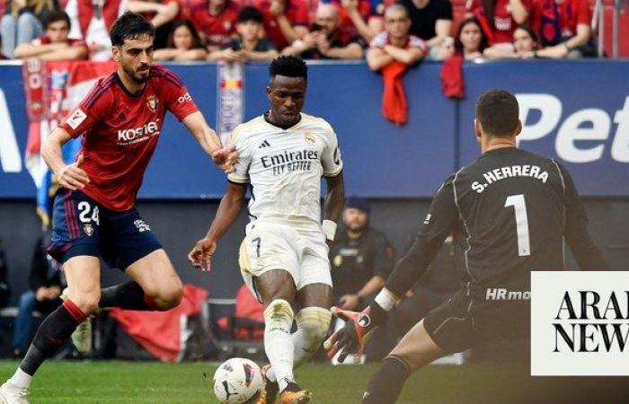 Vinicius scores twice in easy win at Osasuna as Madrid take another step toward title