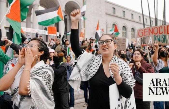 Pro-Palestinian protesters set up tent encampment outside Los Angeles City Hall